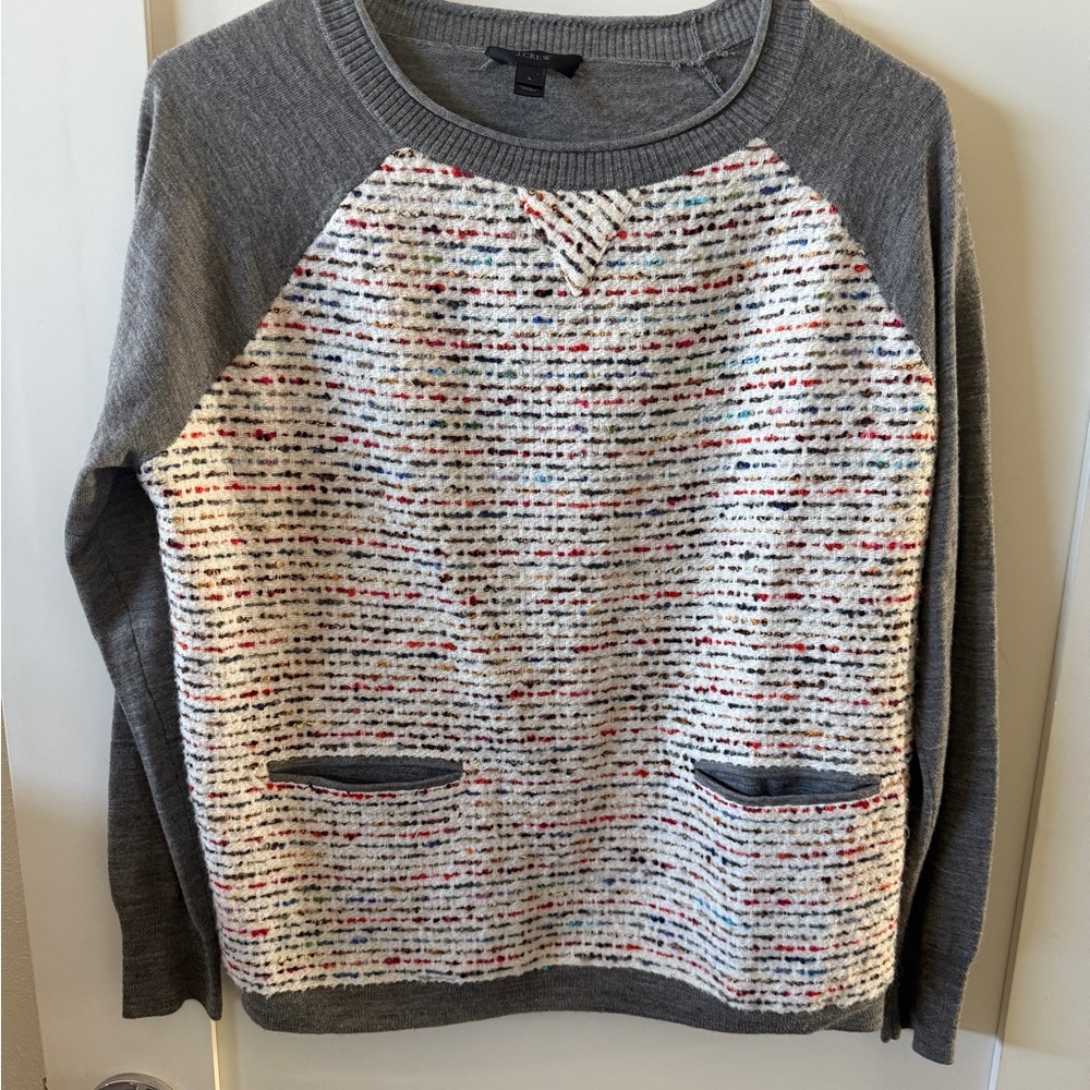 Gray and Multicolor Crew Neck Sweater, Size L by J Crew